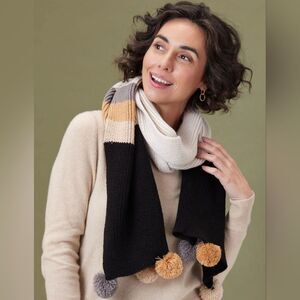 ROCKFLOWERPAPER PICCADILLY STRIPED BLACK AND TAN POM POM CHUNKY SUPER SOFT SCARF